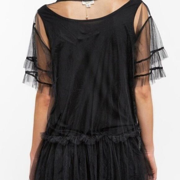 POL Sheer Mesh Two-fer Tulle Tunic Top Black Women's‎ Size S - Picture 5 of 9